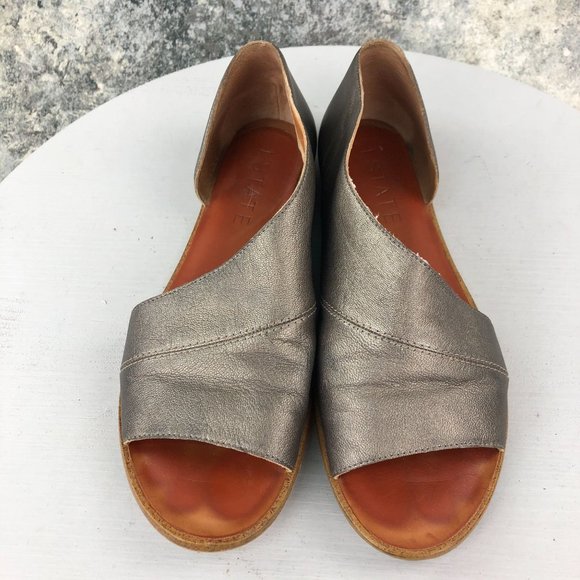 1.State Women's Size 8M Celvin Pewter Leather Open Toe Cutout Slip On Flats - Picture 3 of 11